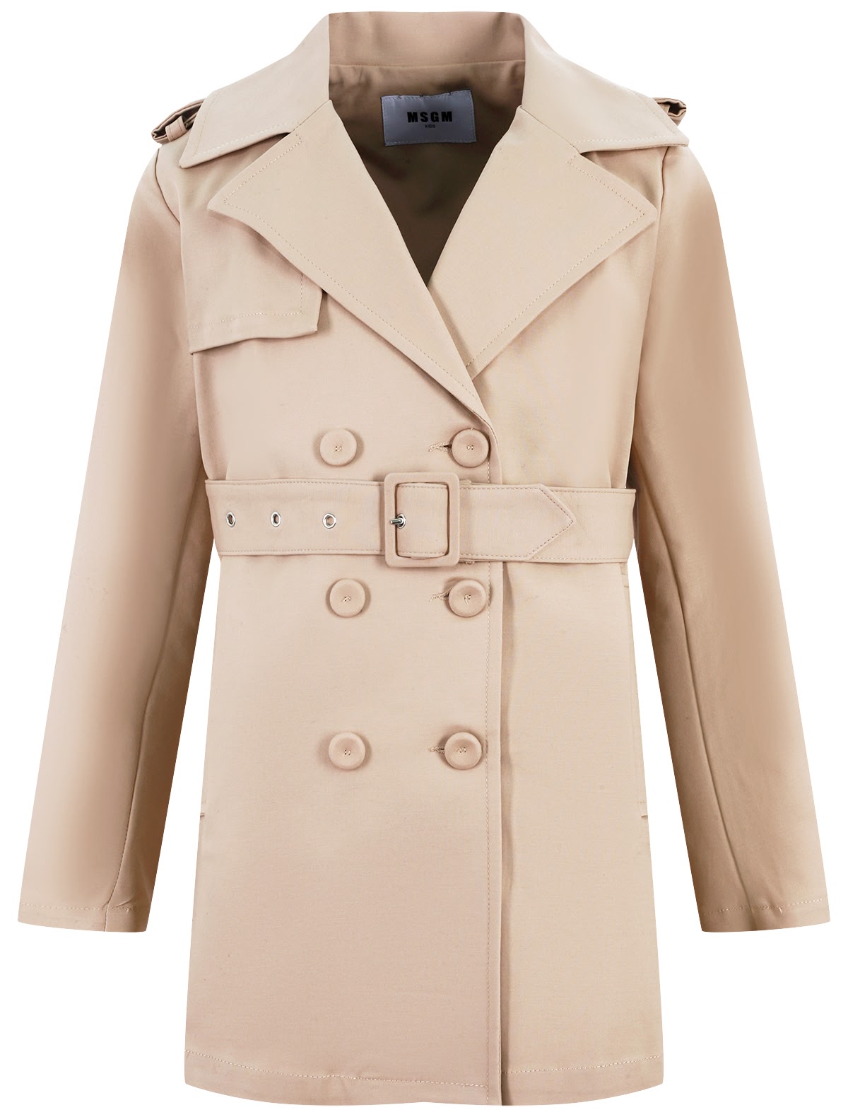 Бежевый двубортный плащ