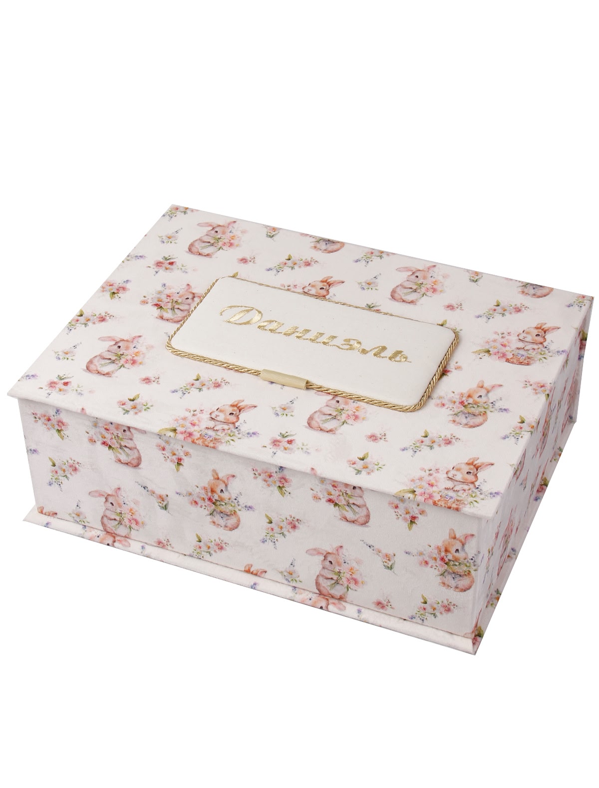 Розовая подарочная упаковка с зайчиками
