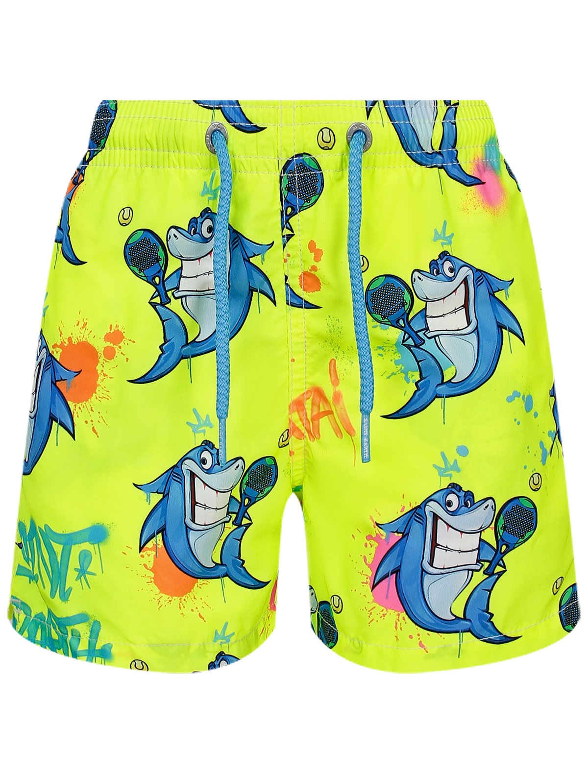 Жёлтые пляжные шорты с акулами