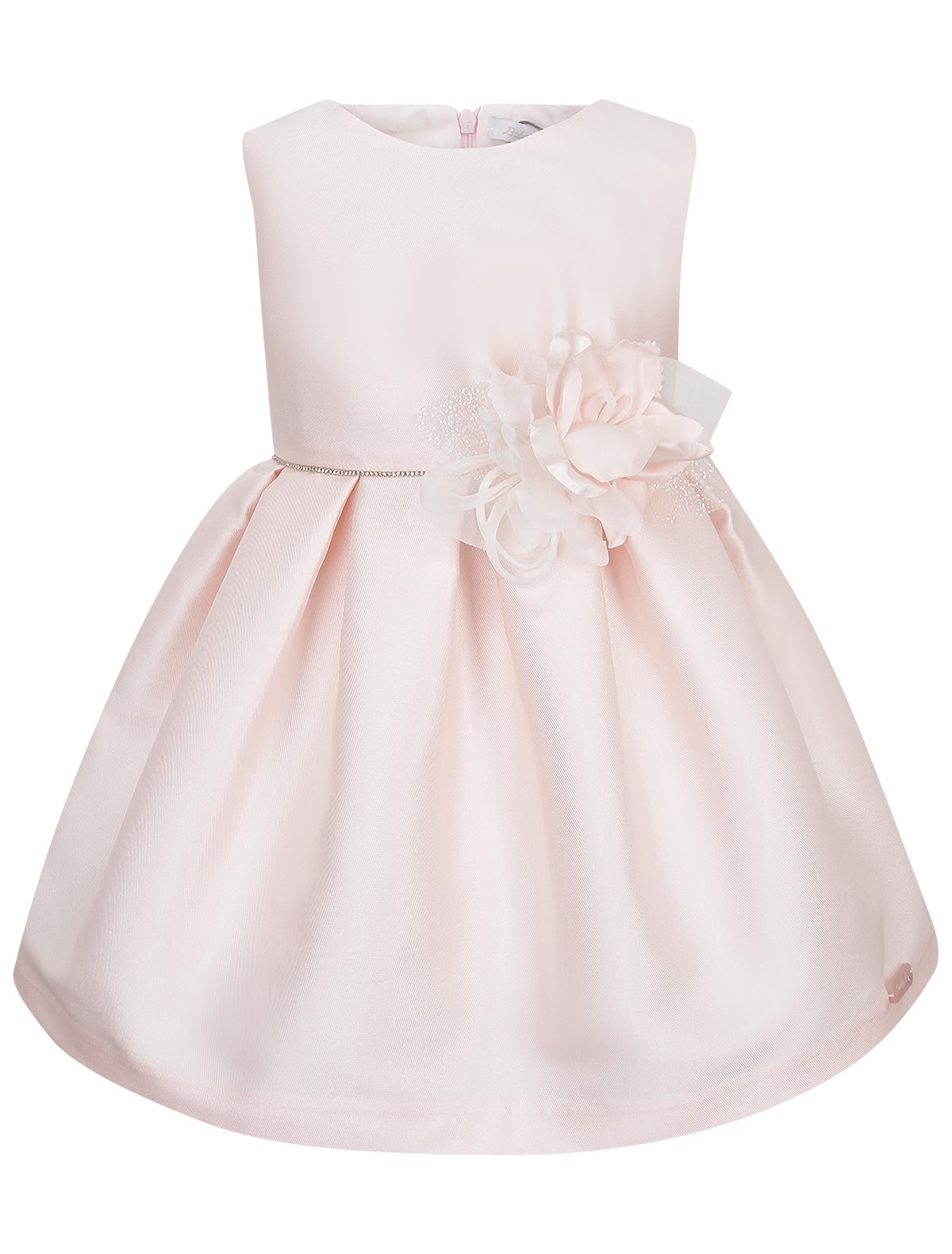 Нежно-розовое платье с цветами на поясе