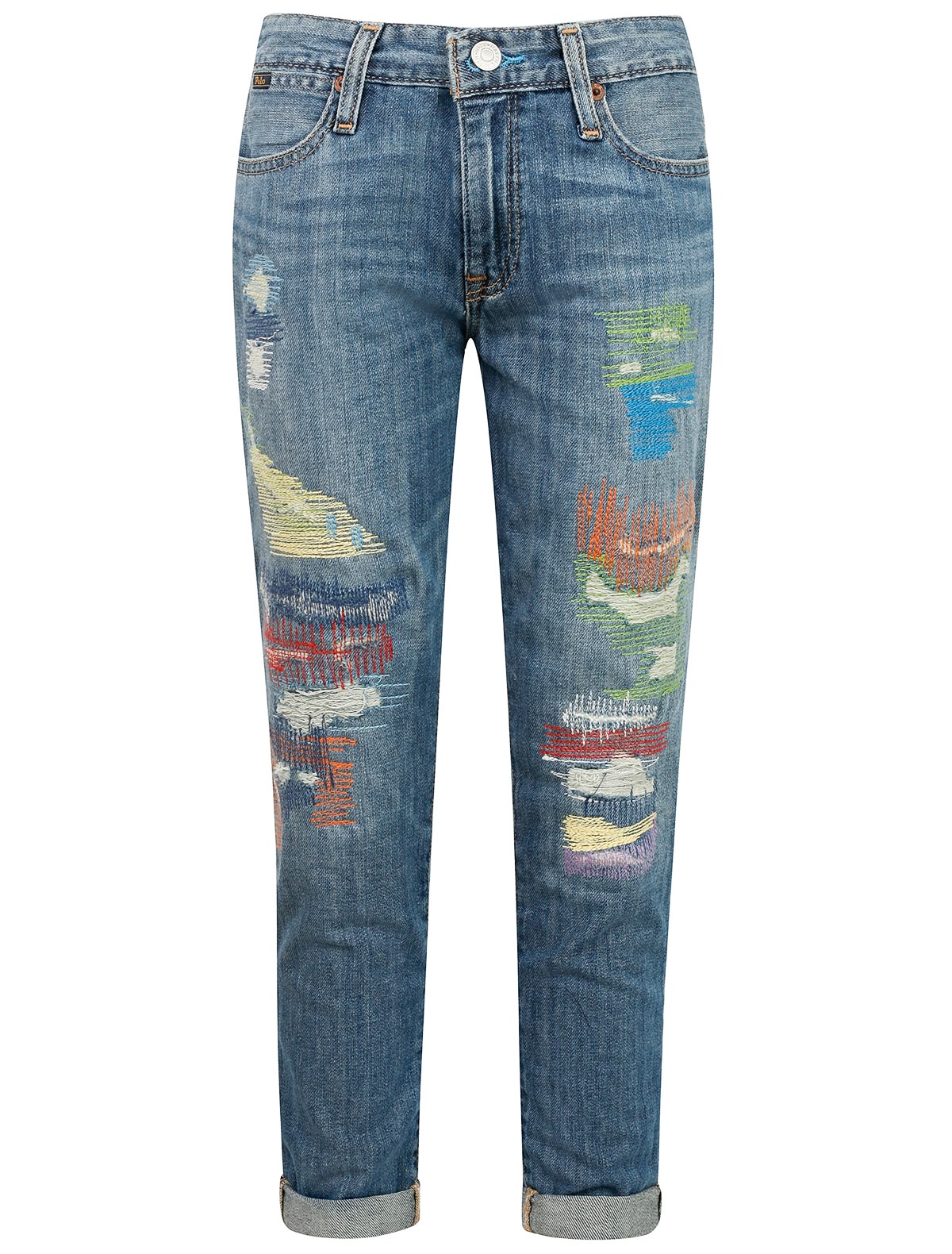 Джинсы с разноцветной вышивкой