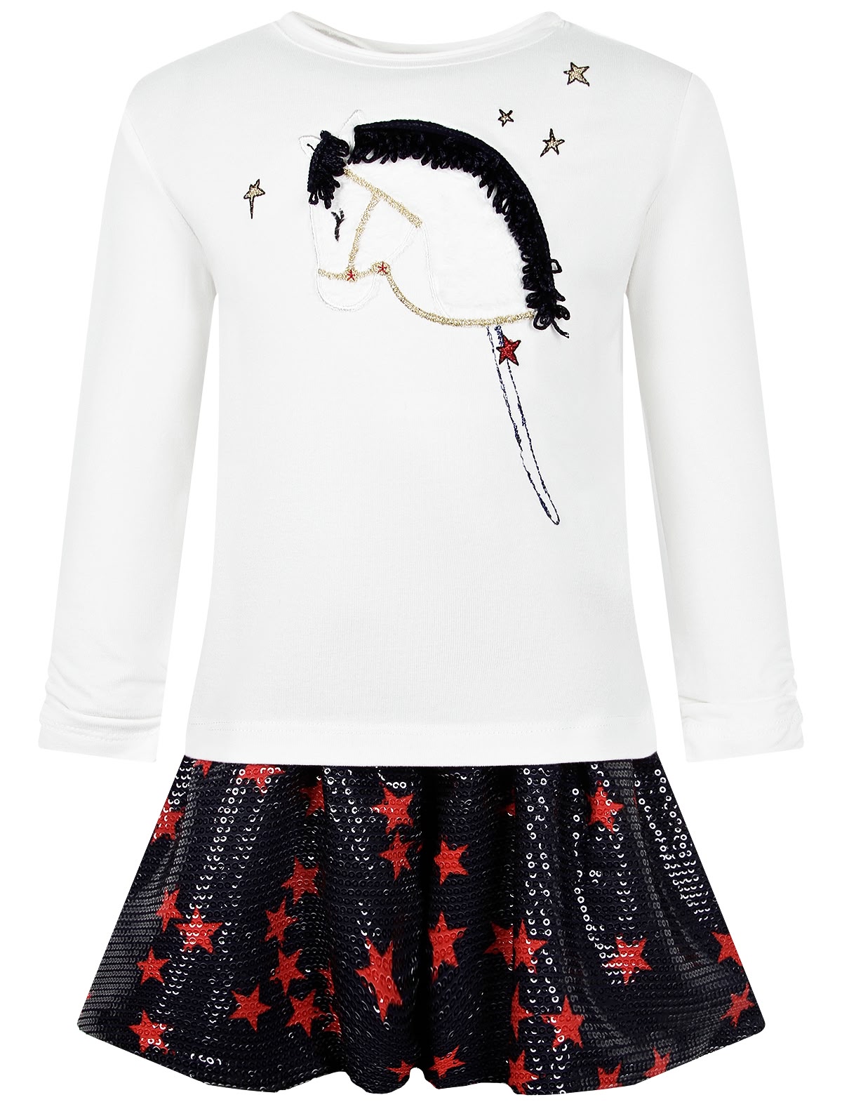 Комплект из лонгслива с аппликацией лошадка и юбки