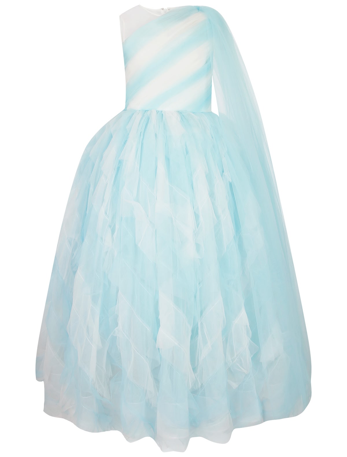 Пышное голубое платье без рукавов