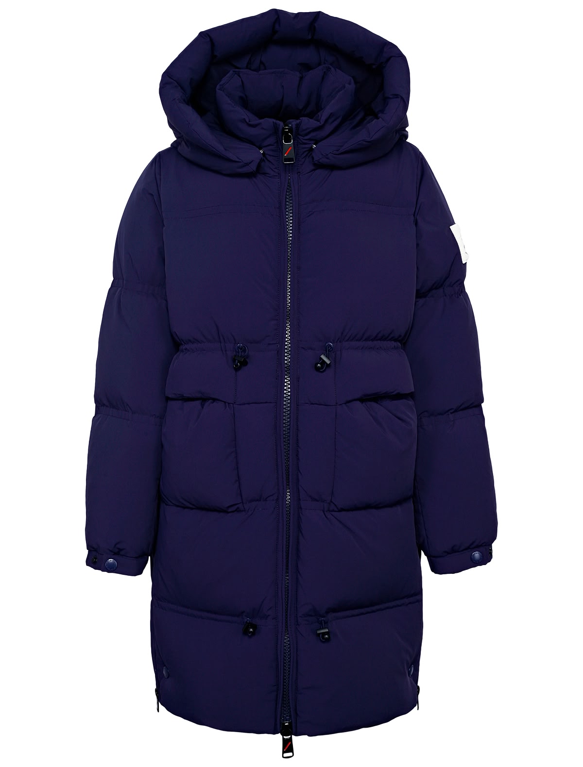 Дутое пуховое пальто синего цвета