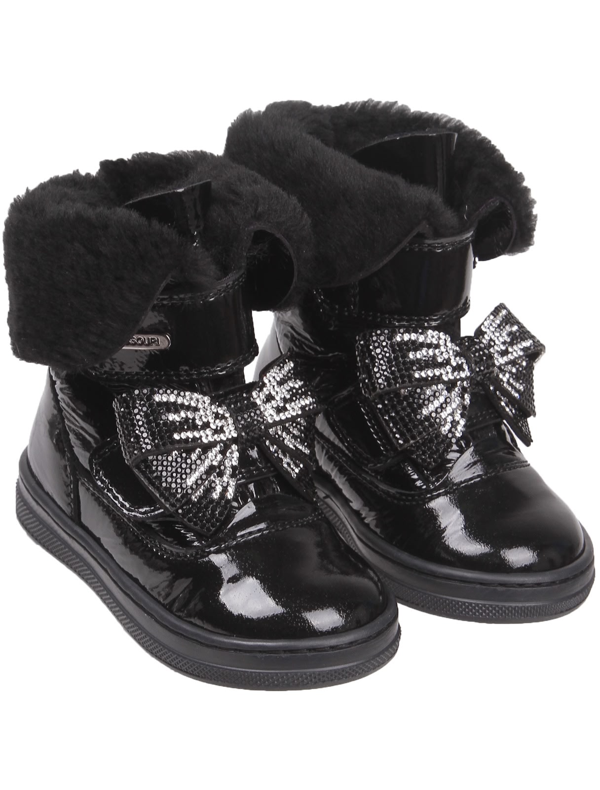 Полусапоги с бантиками и меховыми отворотами