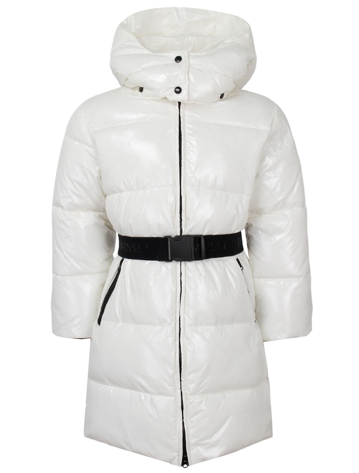 Белое стеганое пальто