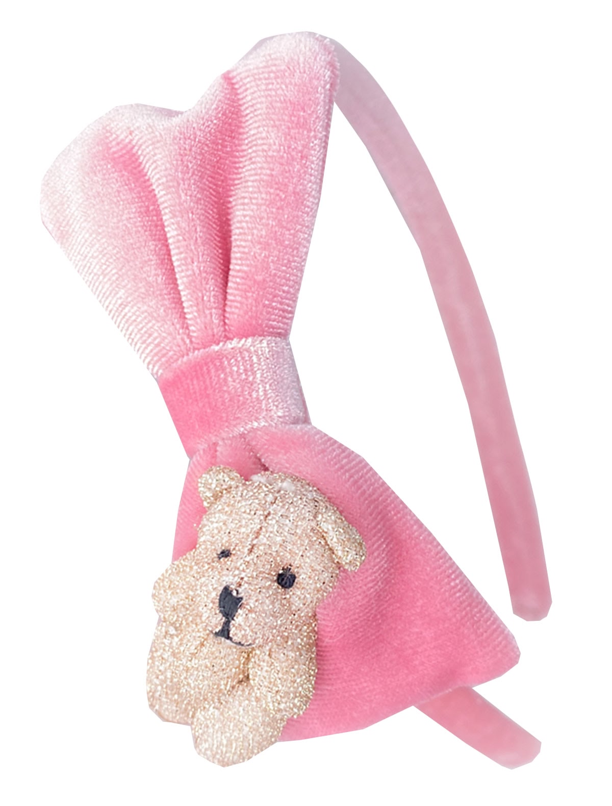 Розовый ободок с бантиком и мишкой