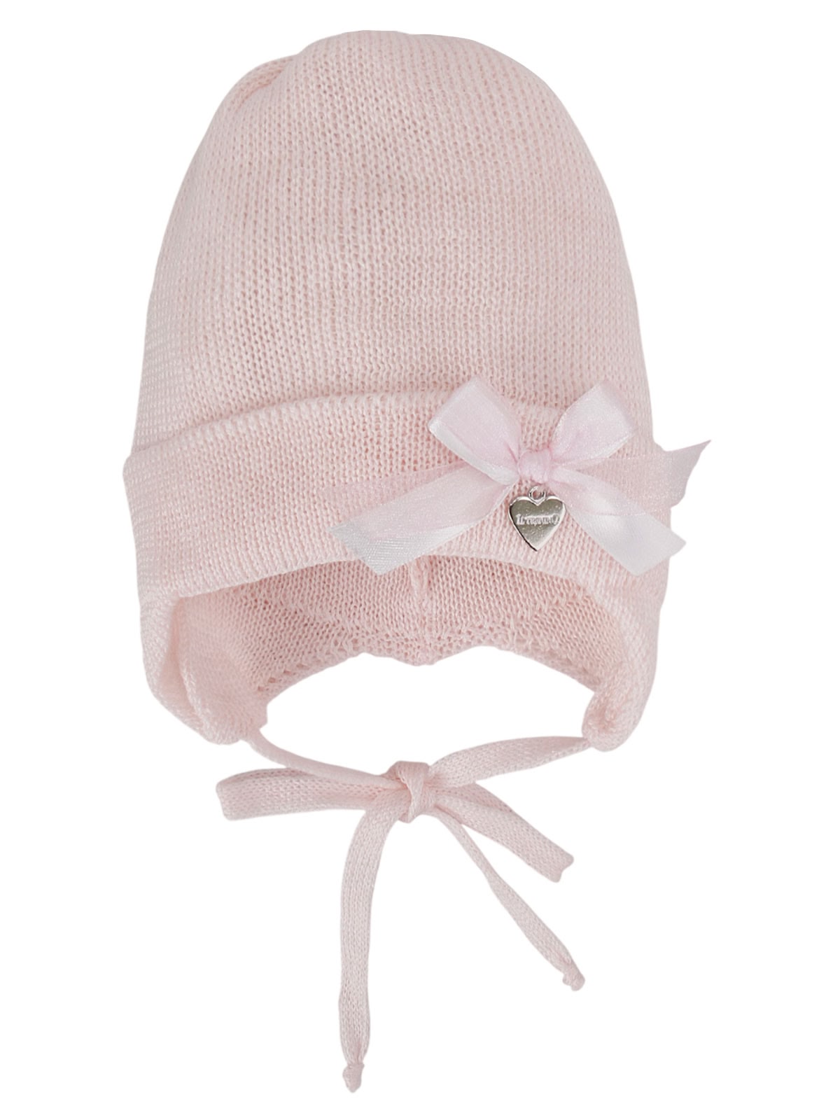 Розовая шапка из хлопка с завязками