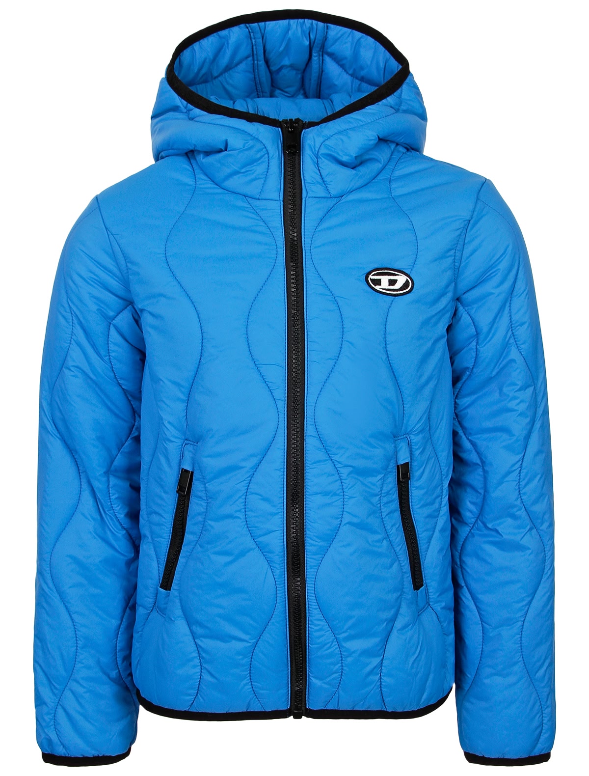 Синяя стёганая куртка с капюшоном