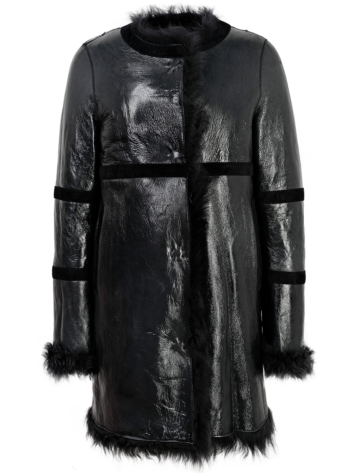 Темно-синяя однобортная дубленка