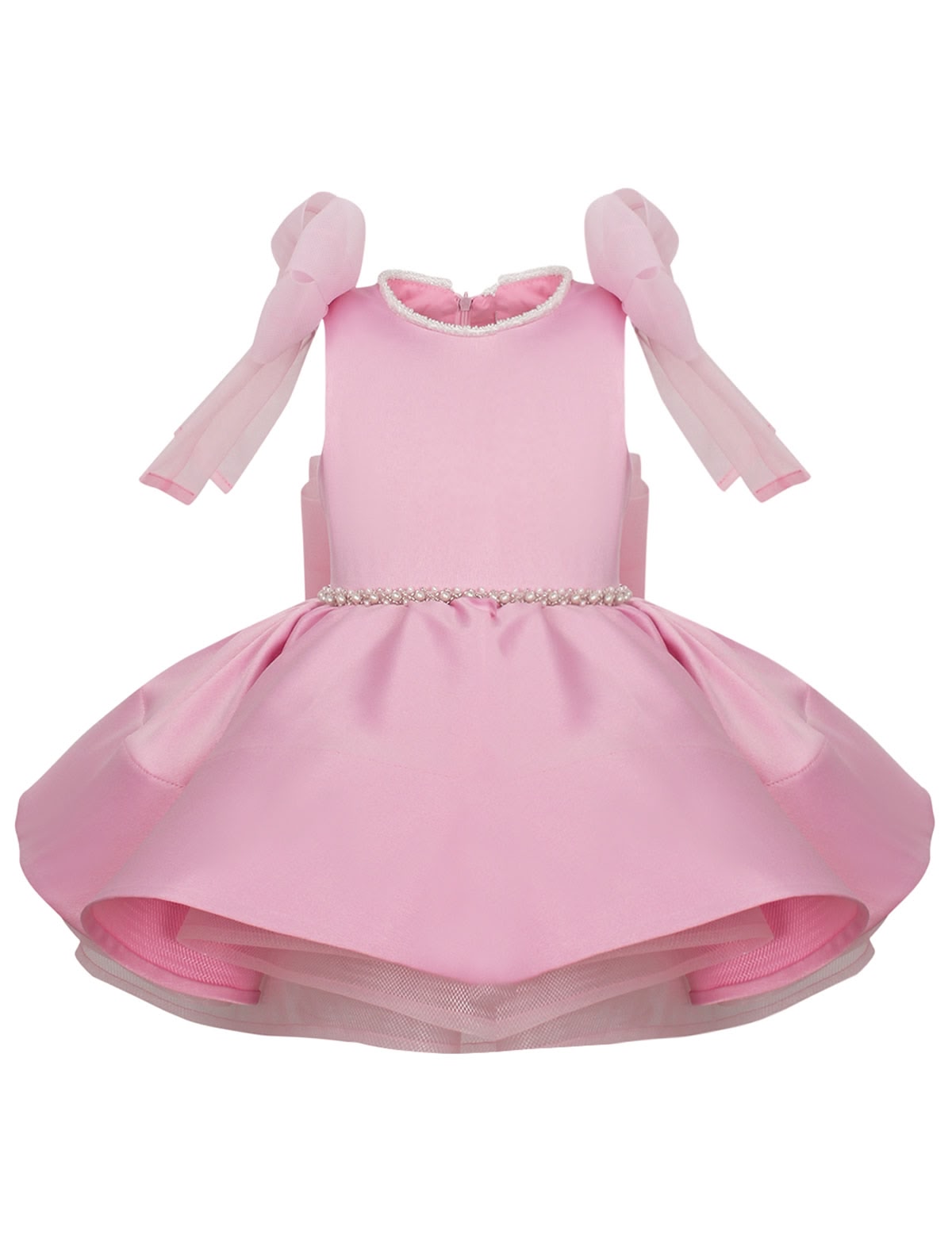 Розовое платье с бантами на плечах