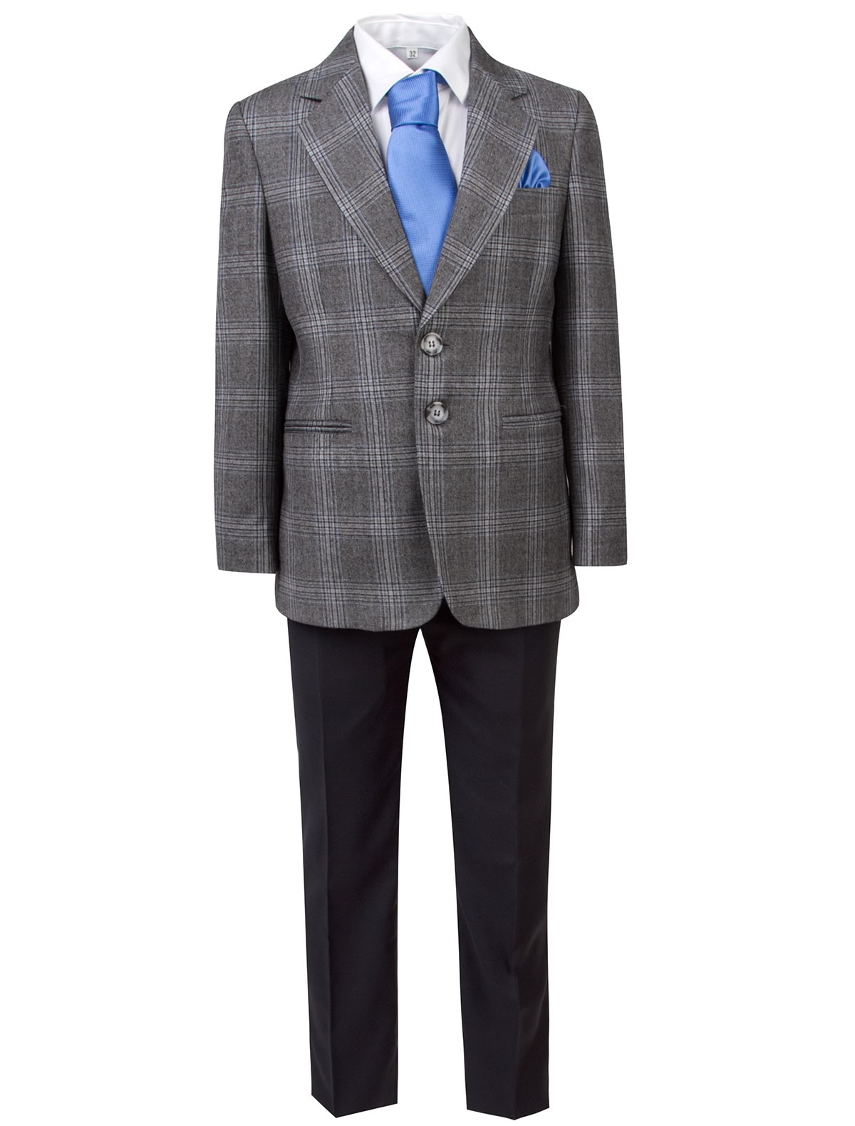 Костюм в клетку с голубыми аксессуарами