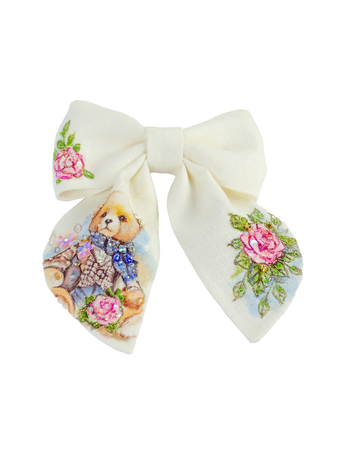 Заколка Бант белый Мишка