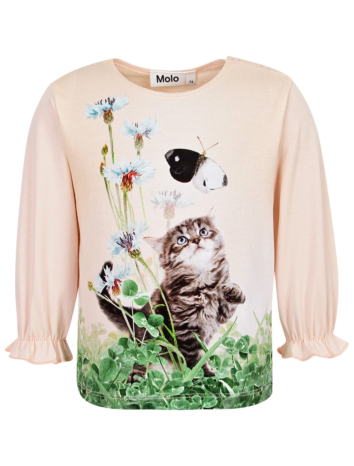 Лонгслив с котенком и бабочкой