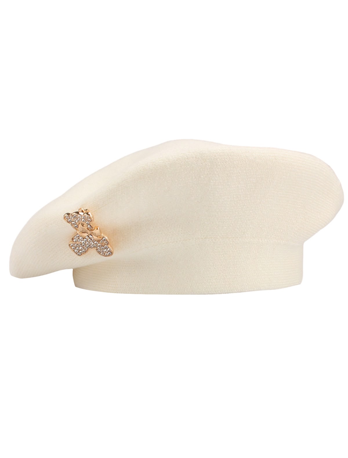 Белый берет из ангоры с брошью