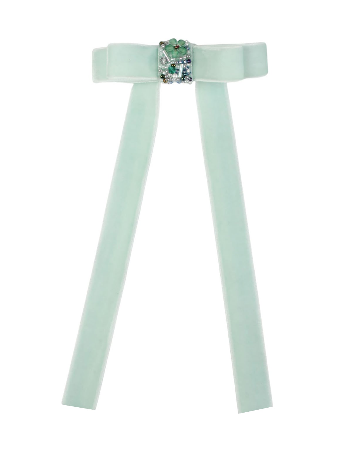 Зелёная заколка-автомат из бархата