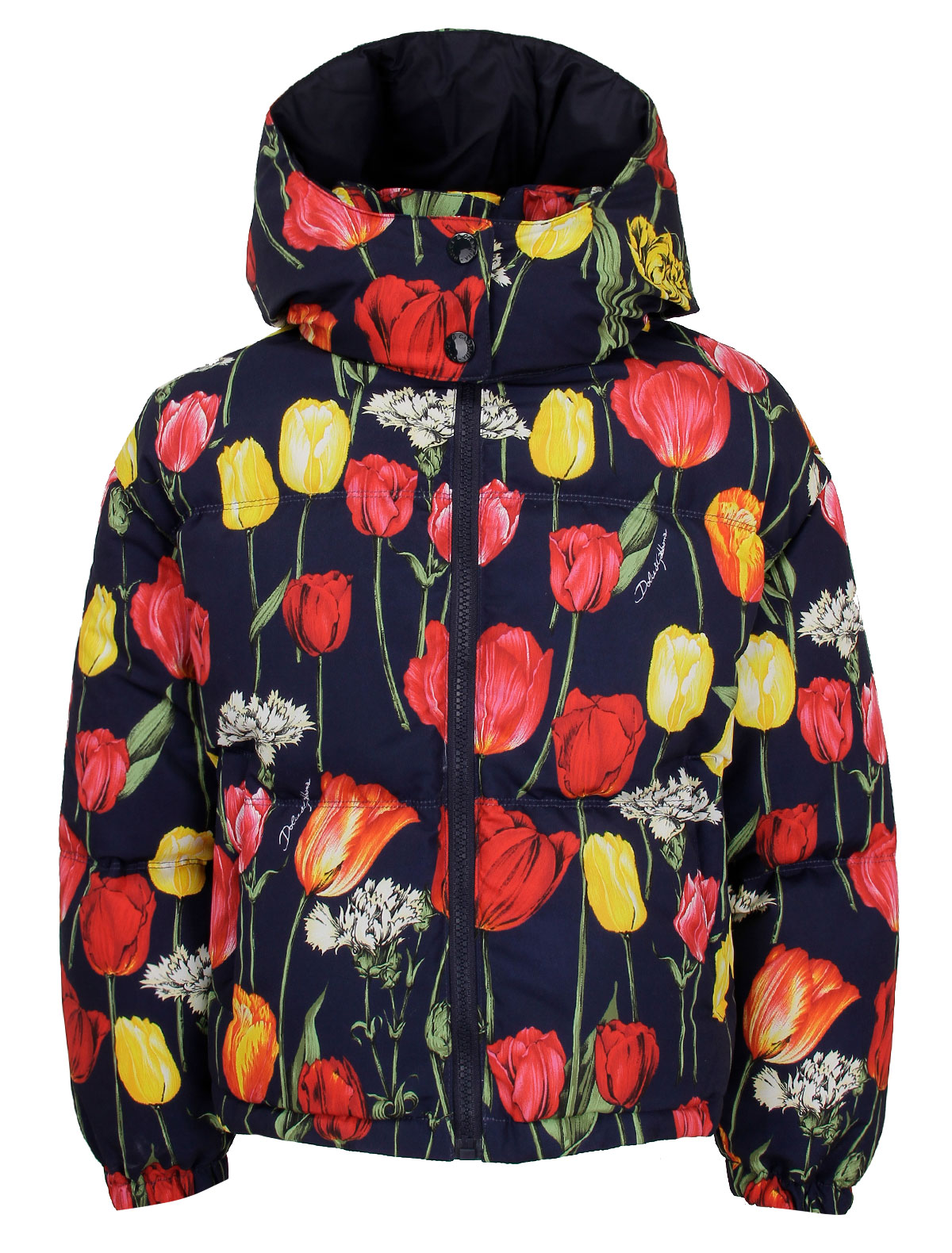 Пуховик с принтом тюльпаны