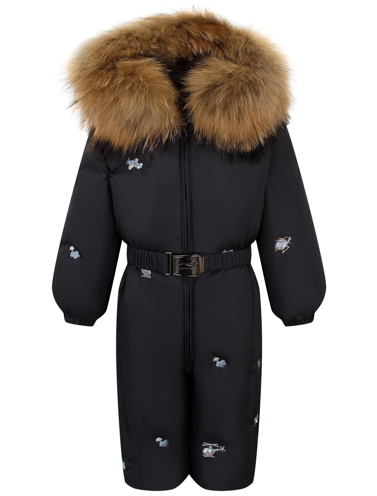 Синий утепленный комбинезон с вышивкой