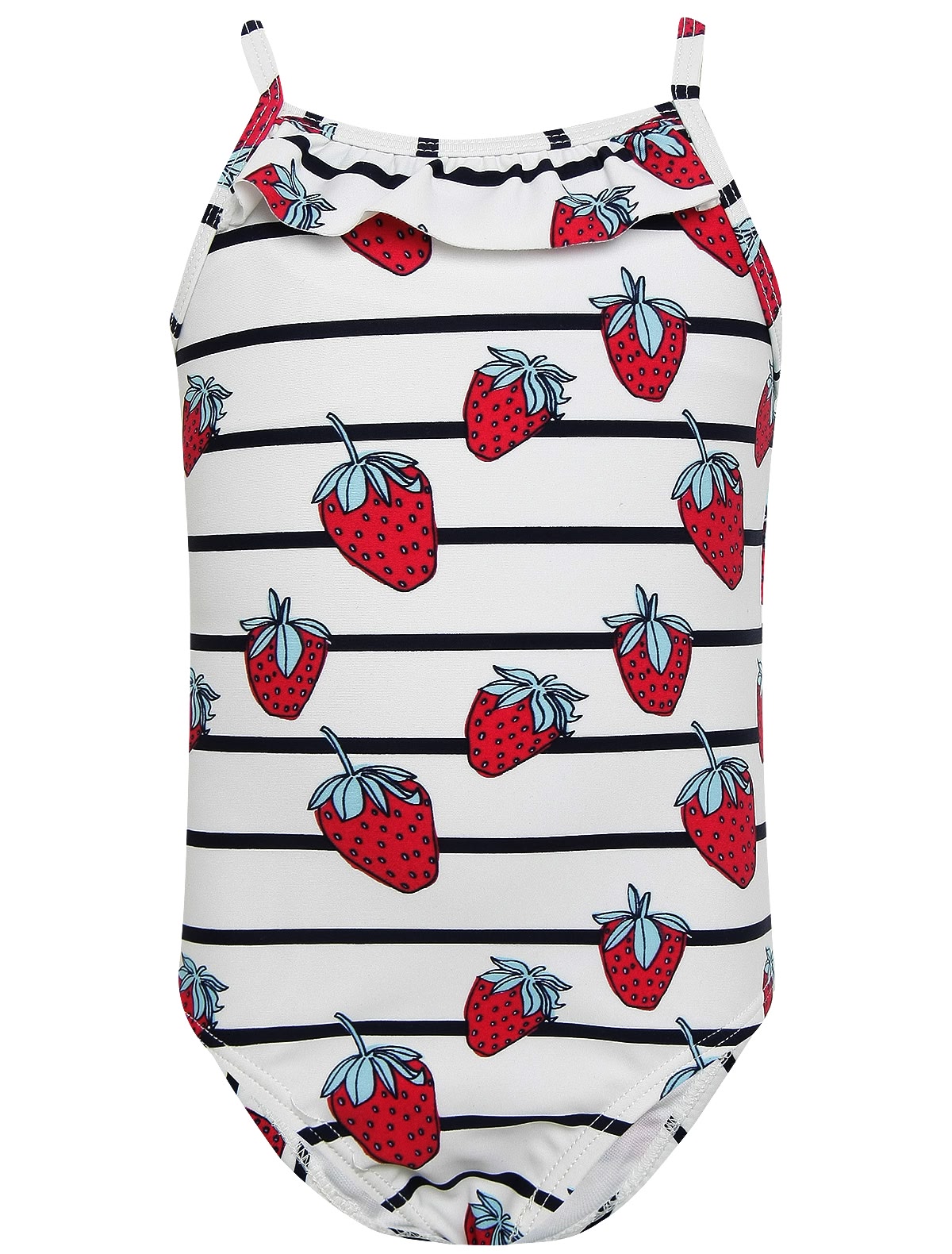 Слитный купальник в полоску с воланом