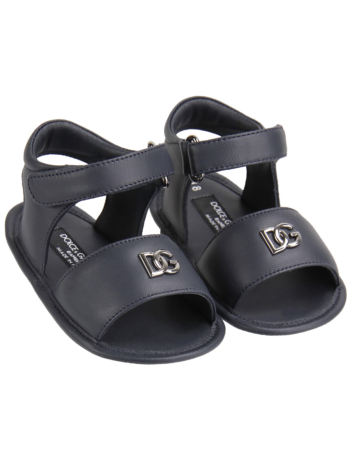 Тёмно-синие кожаные босоножки