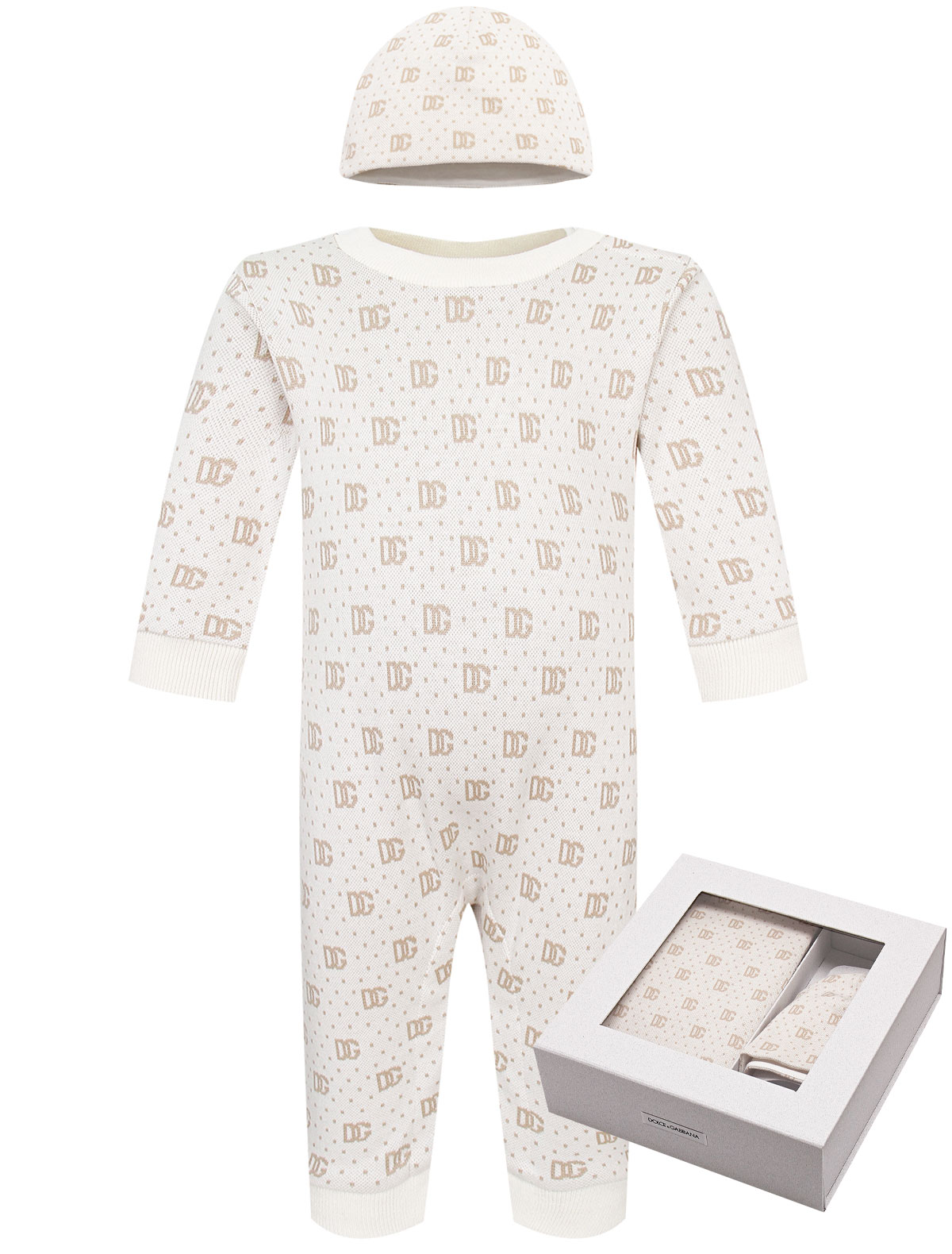 Комплект из комбинезона и шапочки с монограммами