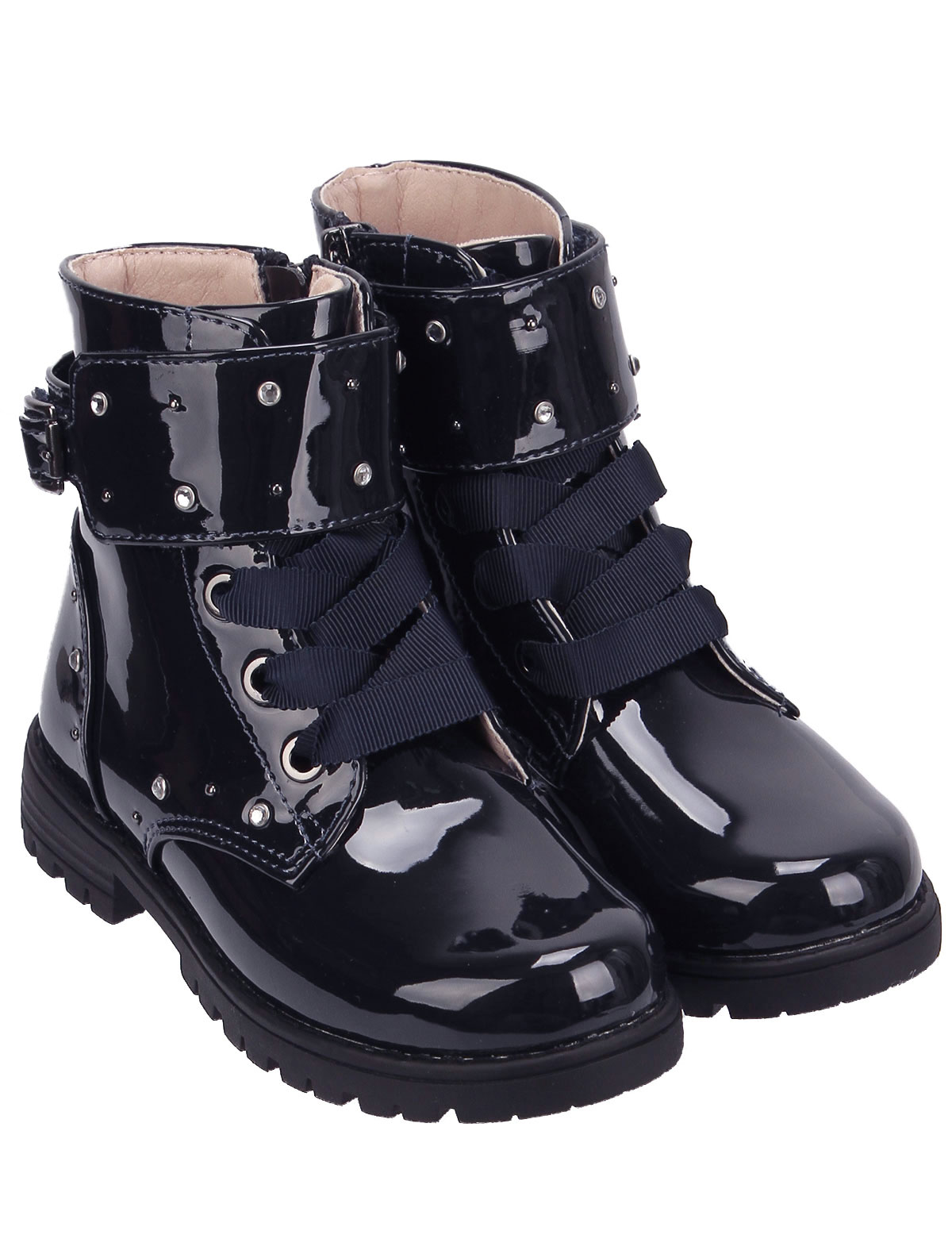 Лаковые тёмно-синие ботинки