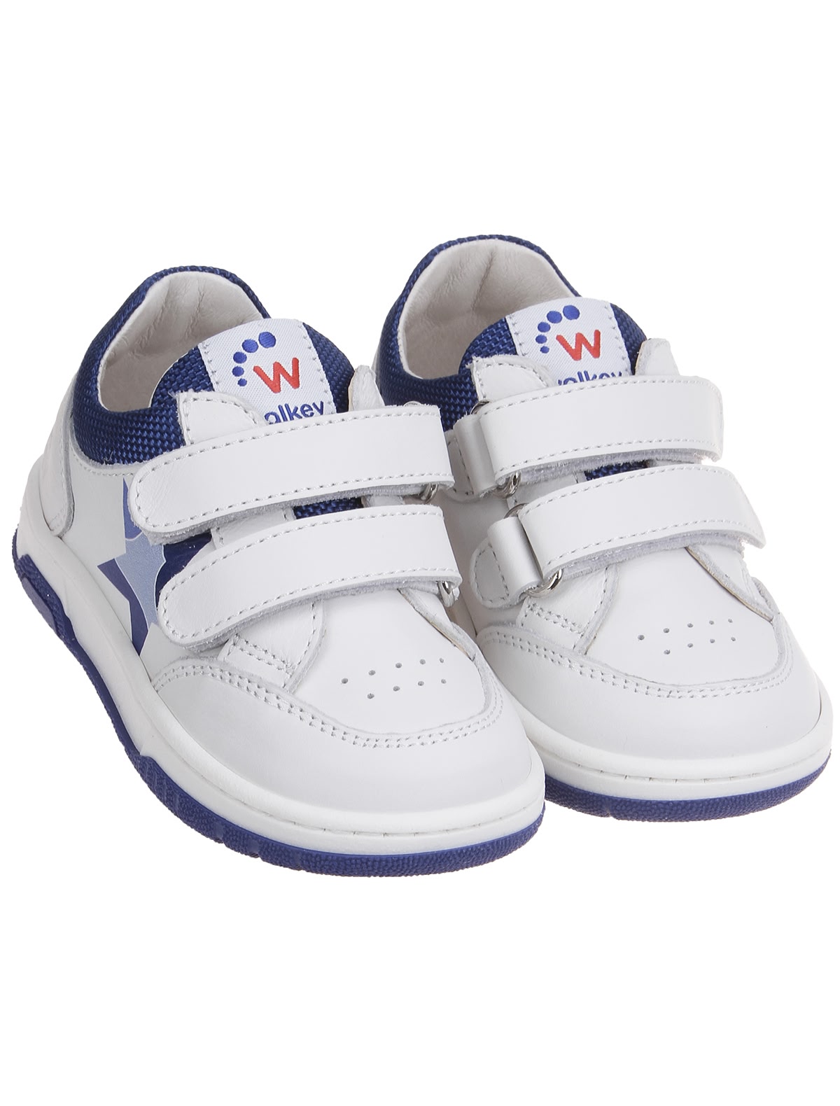 Бело-синие кроссовки на липучках