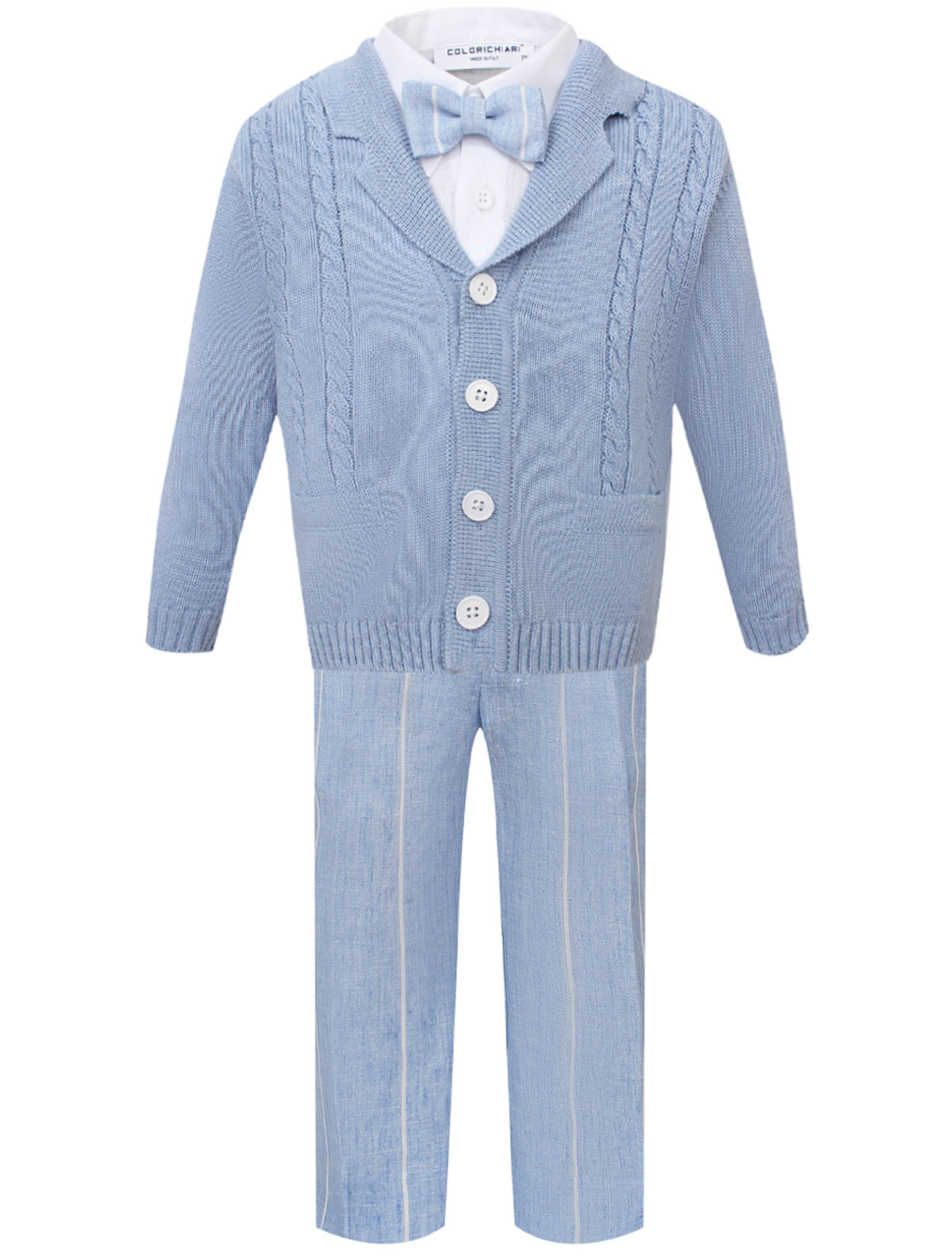 Голубой комплект из рубашки, кардигана, брюк и бабочки