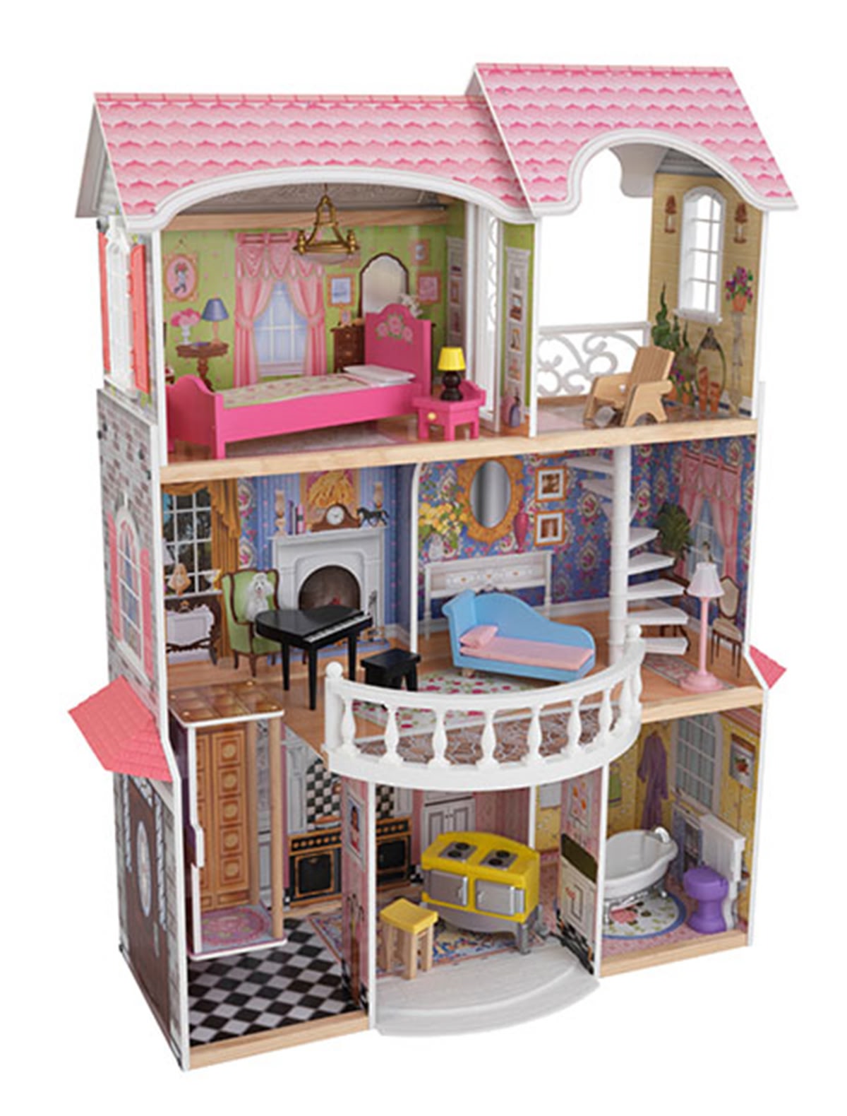 Деревянный кукольный домик с мебелью, светом и звуком.