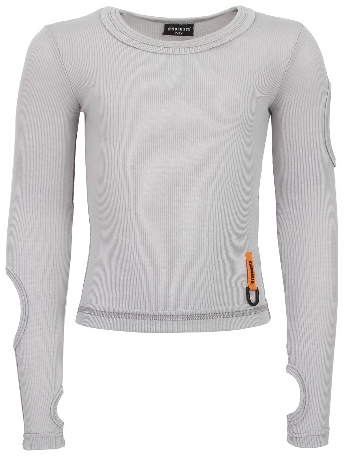 Серый лонгслив с разрезами на рукавах