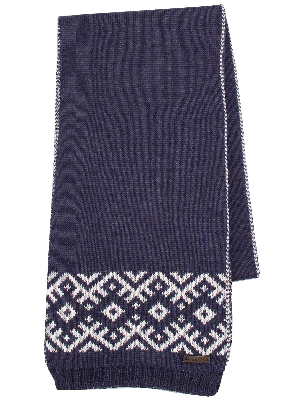 Шерстяной синий шарф с орнаментом