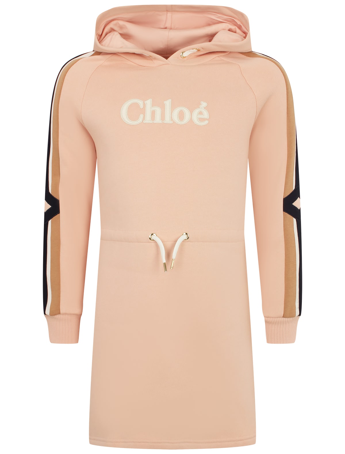 Пудрово-розовое платье с капюшоном