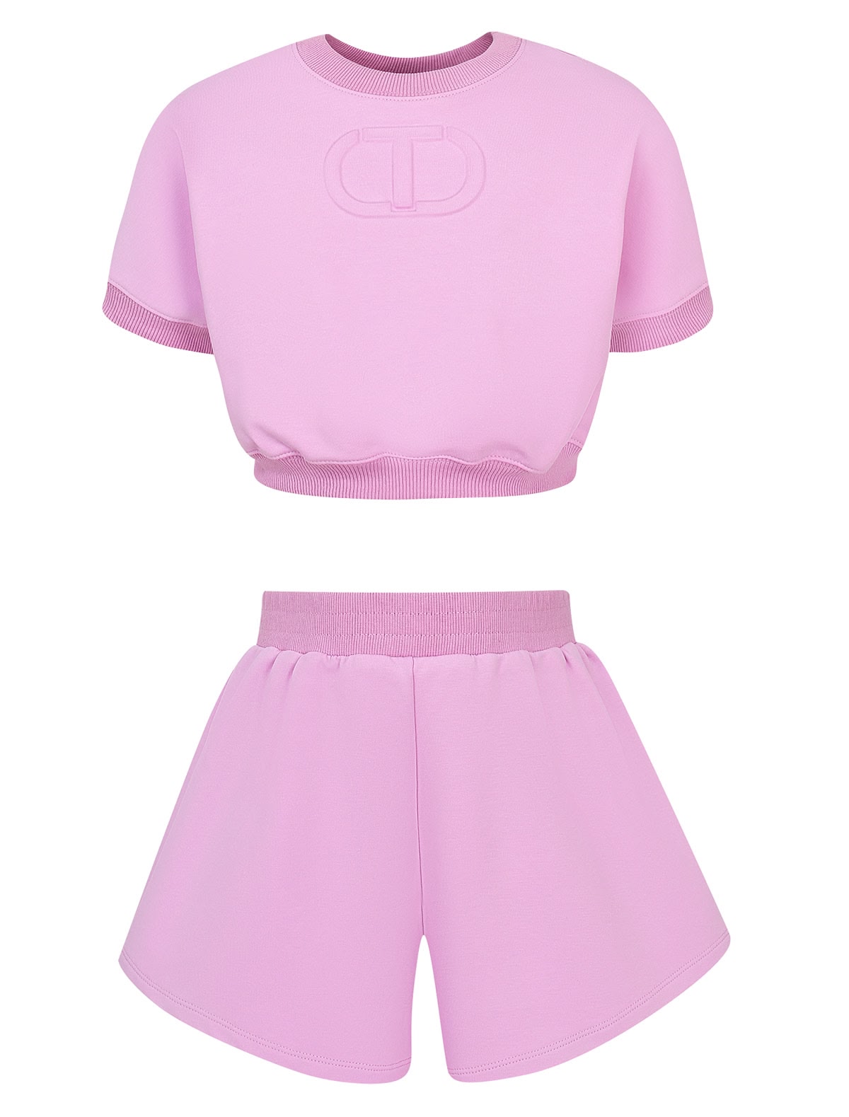 Сиреневый комплект из шорт и блузы