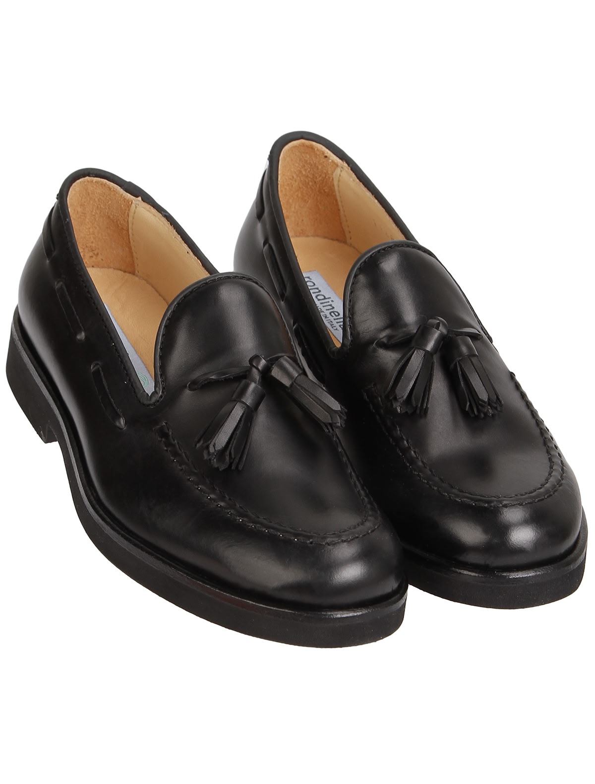 Кожаные лоферы черные с кисточками