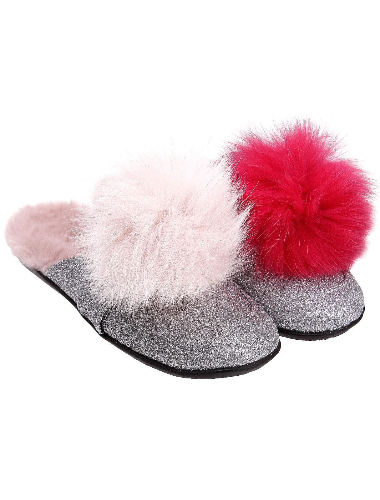 Серебристые мюли с помпонами