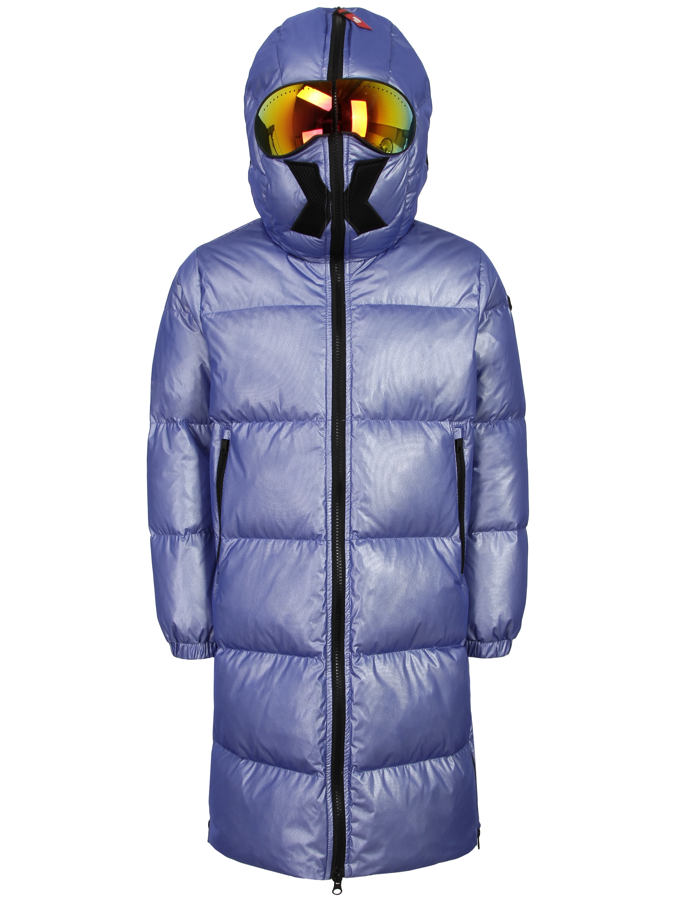 Синее пуховое пальто из нейлона