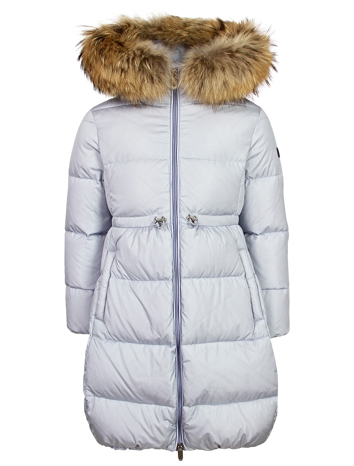 Серо-голубое пуховое пальто