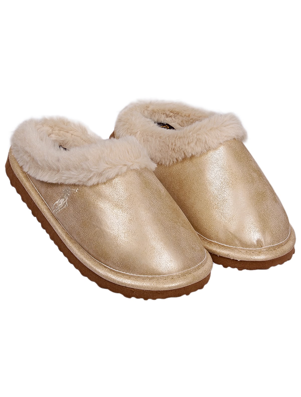 Бежевые утепленные тапочки