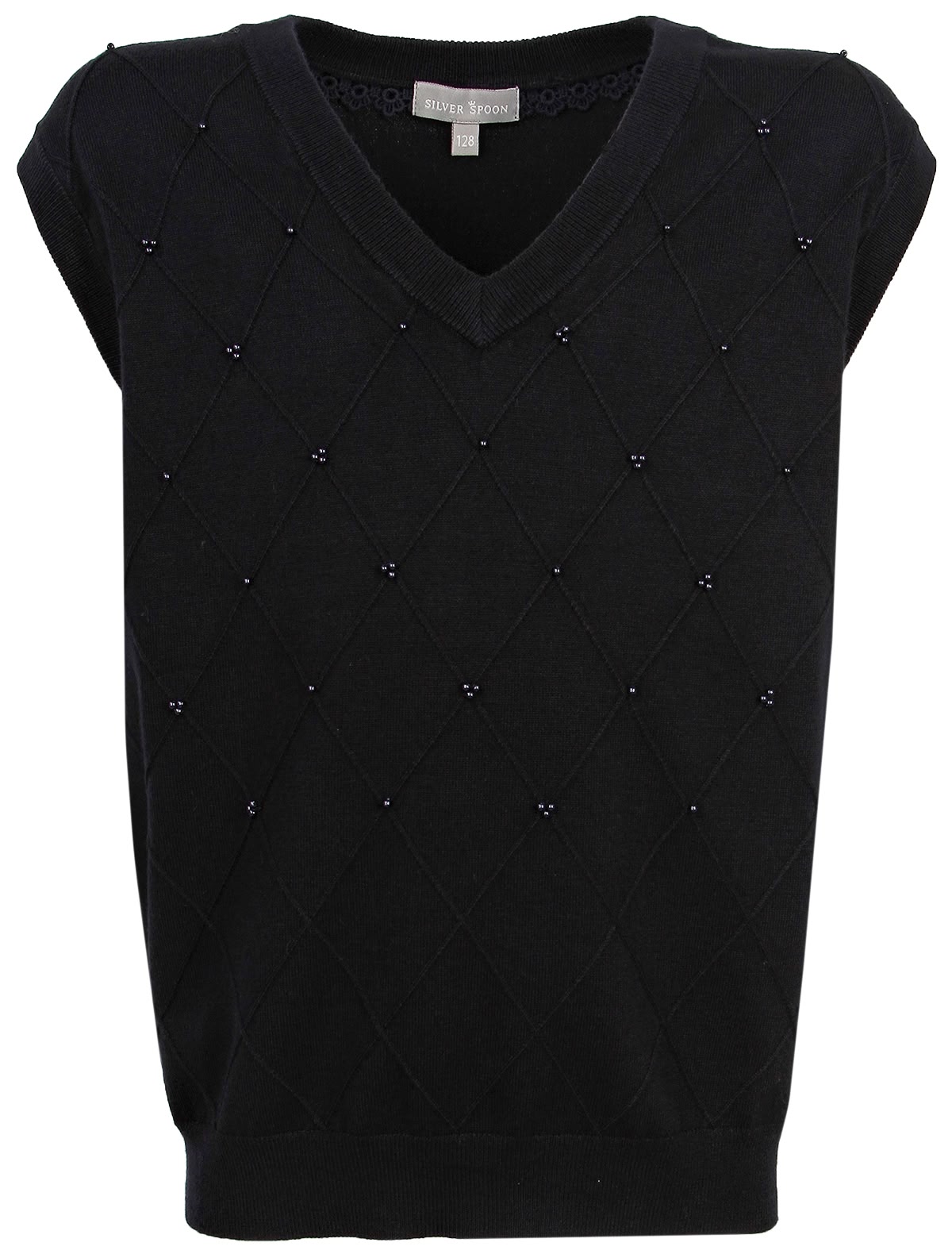 Синий трикотажный жилет с бусинами