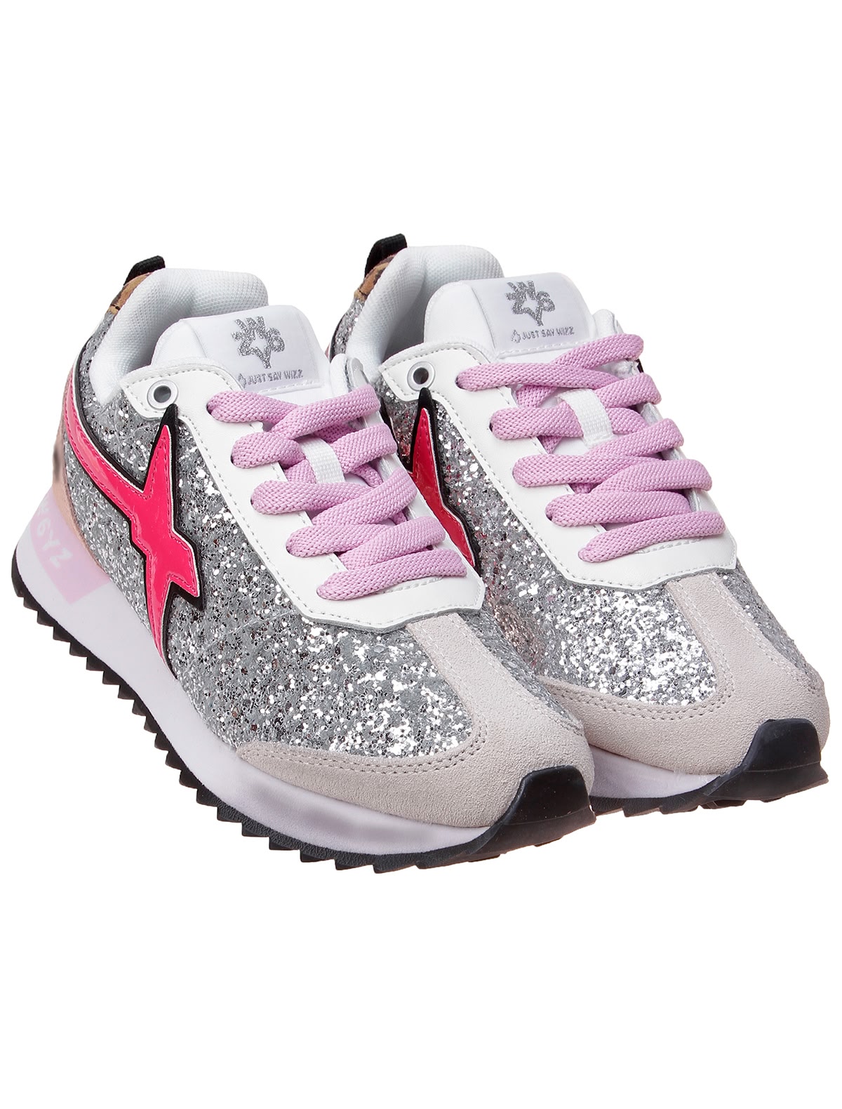 сверкающие кроссовки из кожи и текстиля