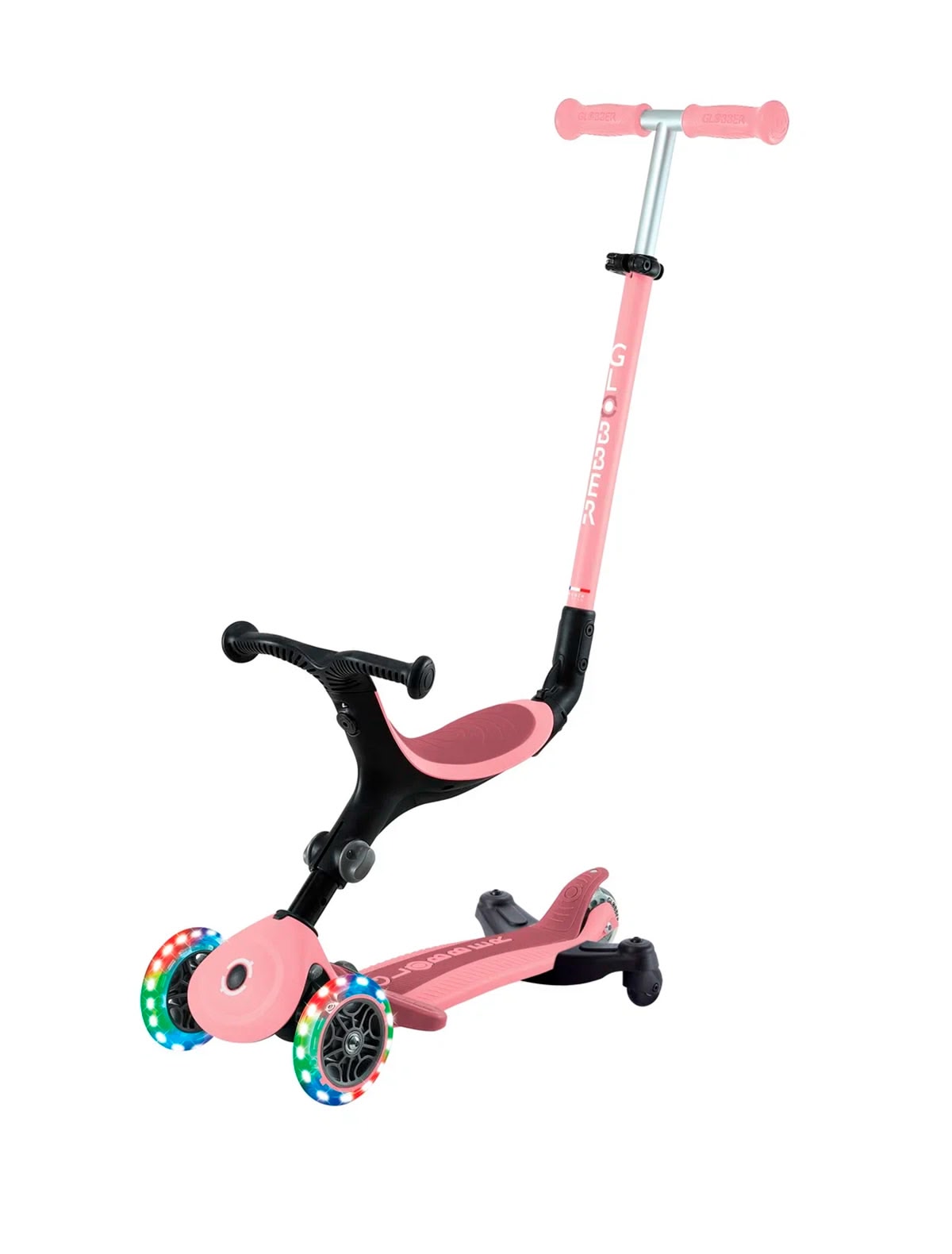 Розовый самокат с сиденьем
