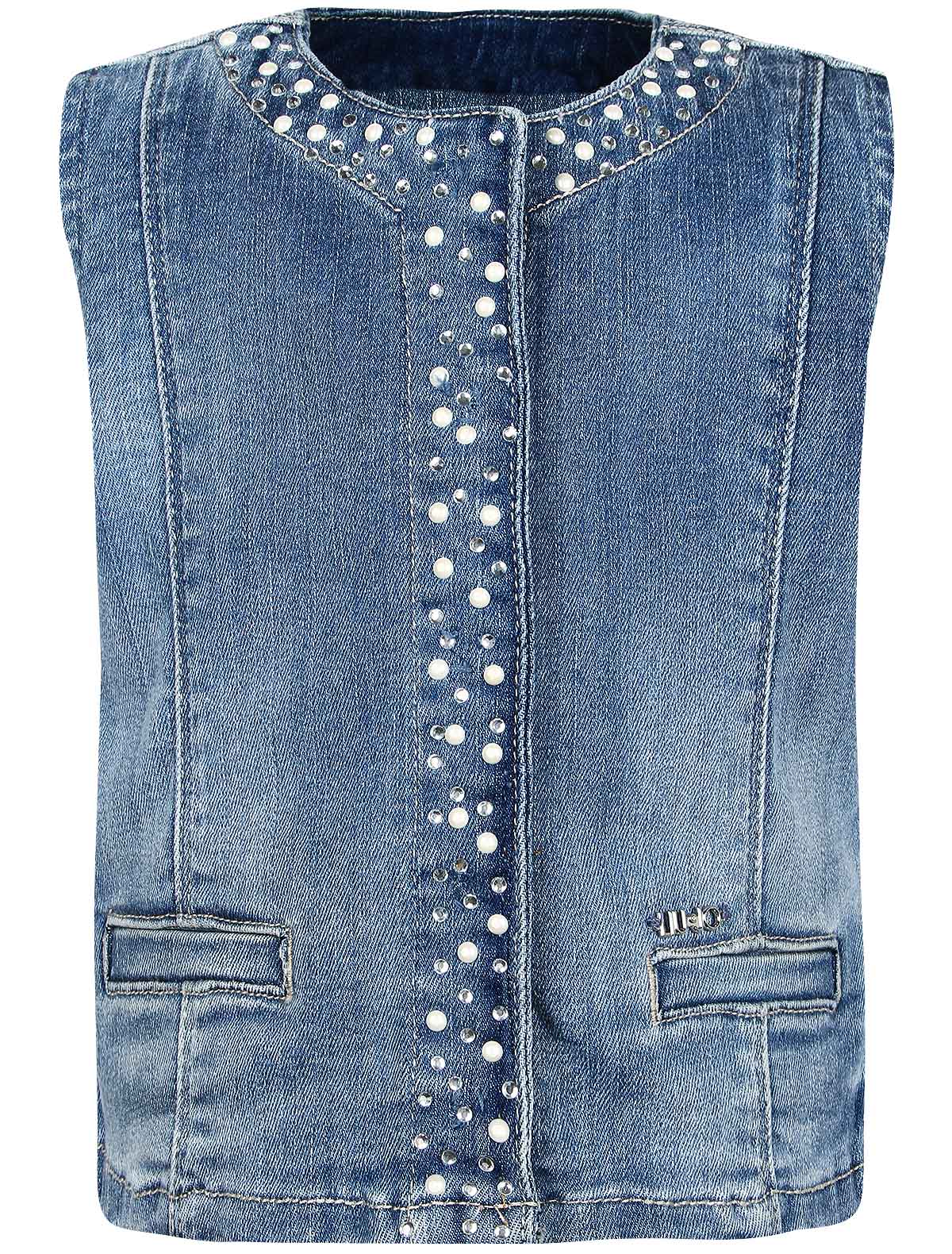 Джинсовый жилет с декором из страз