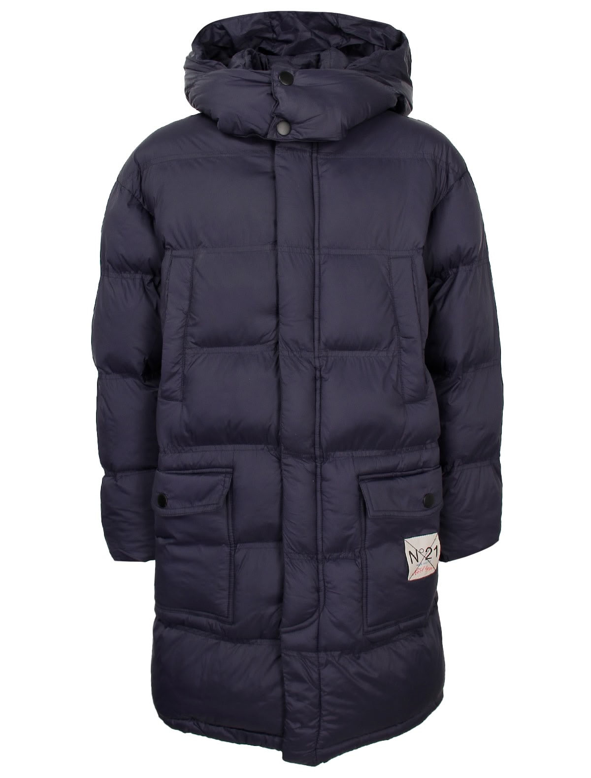 Синее стеганое пальто