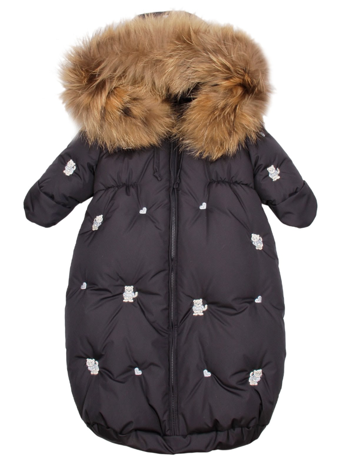 Синий конверт с отделкой из меха енота