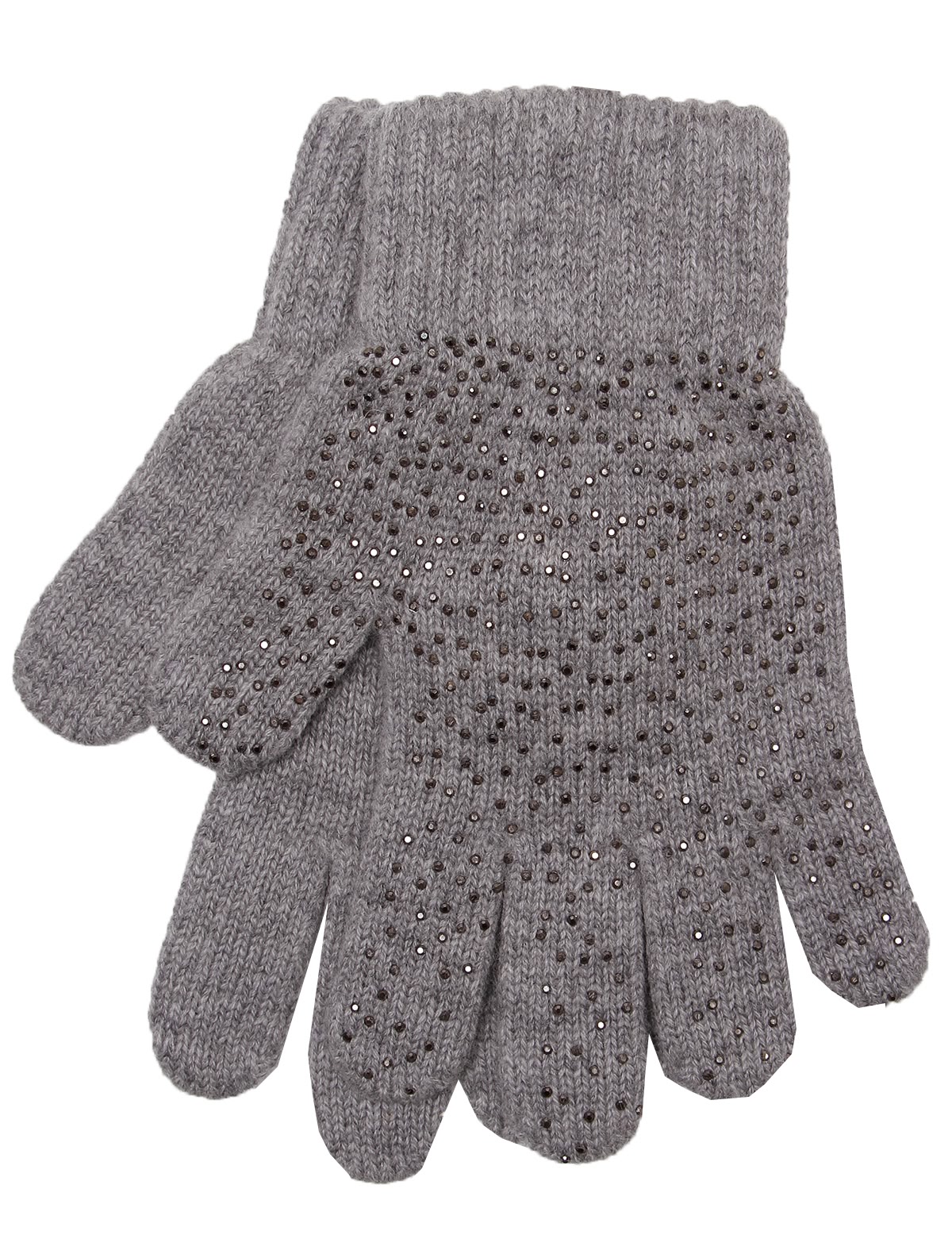 Серые перчатки из шерсти и кашемира со стразами