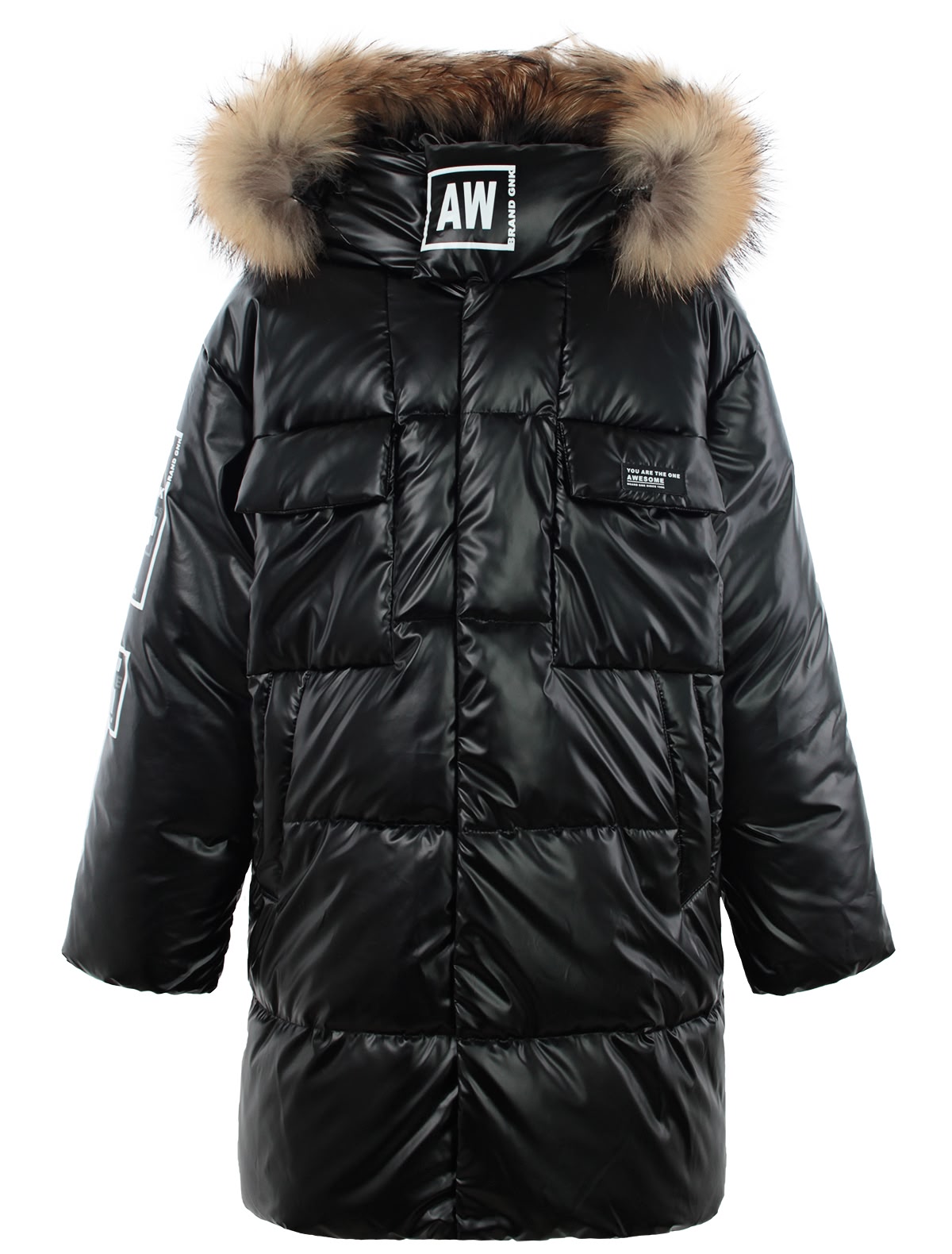 Черное полупальто с меховой отделкой