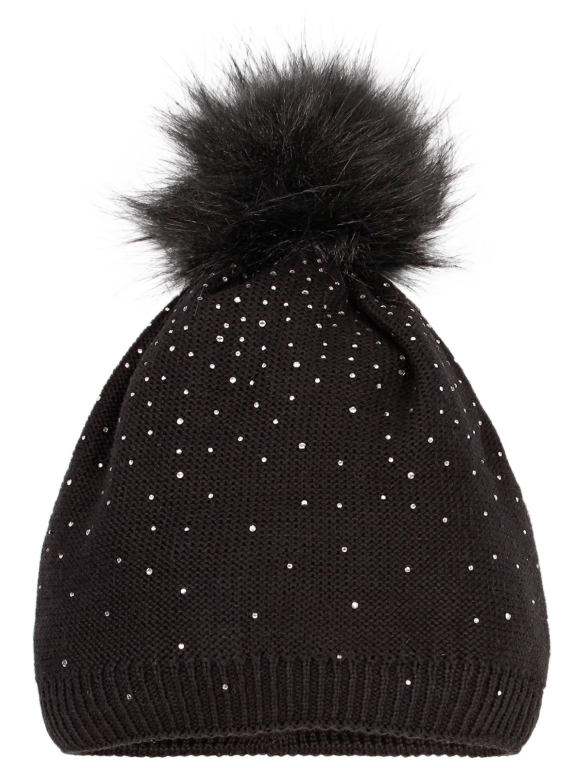 Шапка со стразами и помпоном
