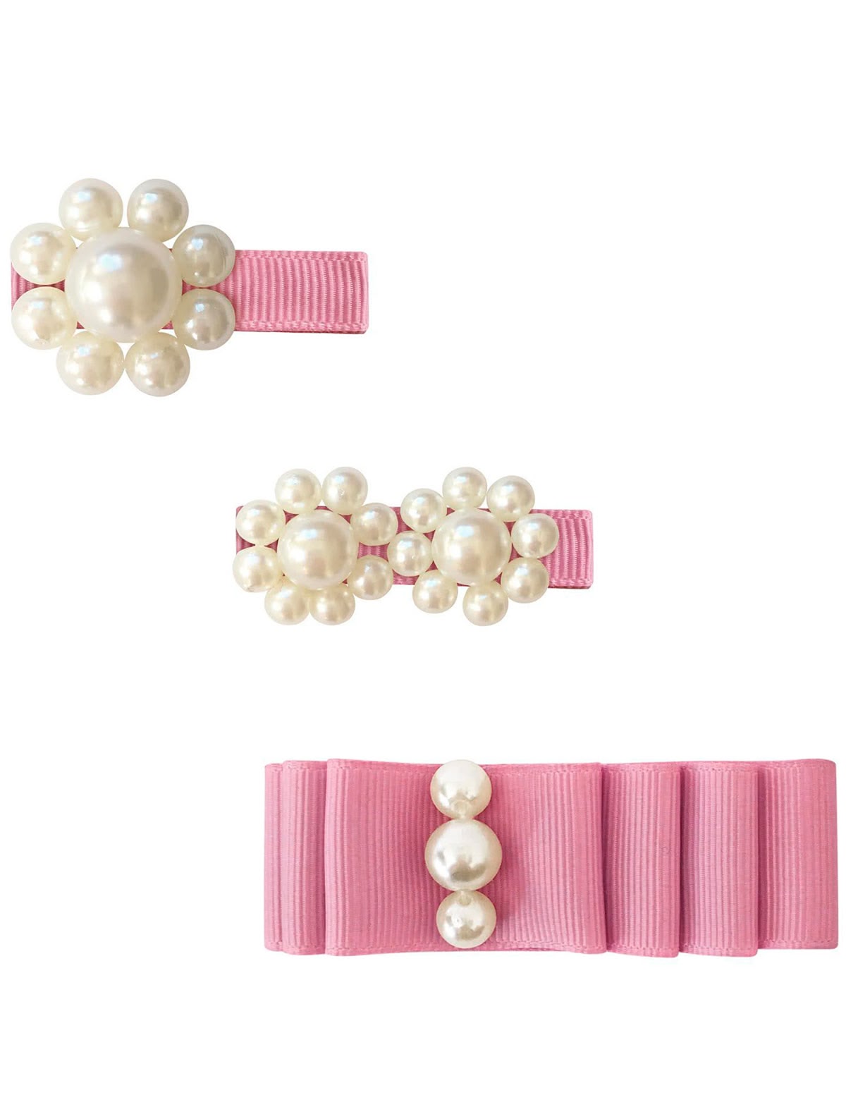 Набор из трех заколок-зажимов с жемчужинами в розовой гамме
