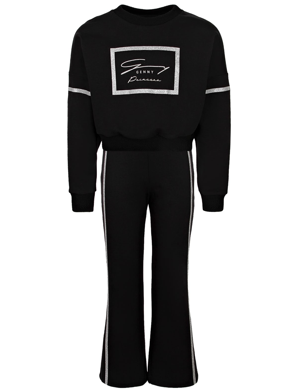 Чёрный спортивный костюм с серебристым принтом
