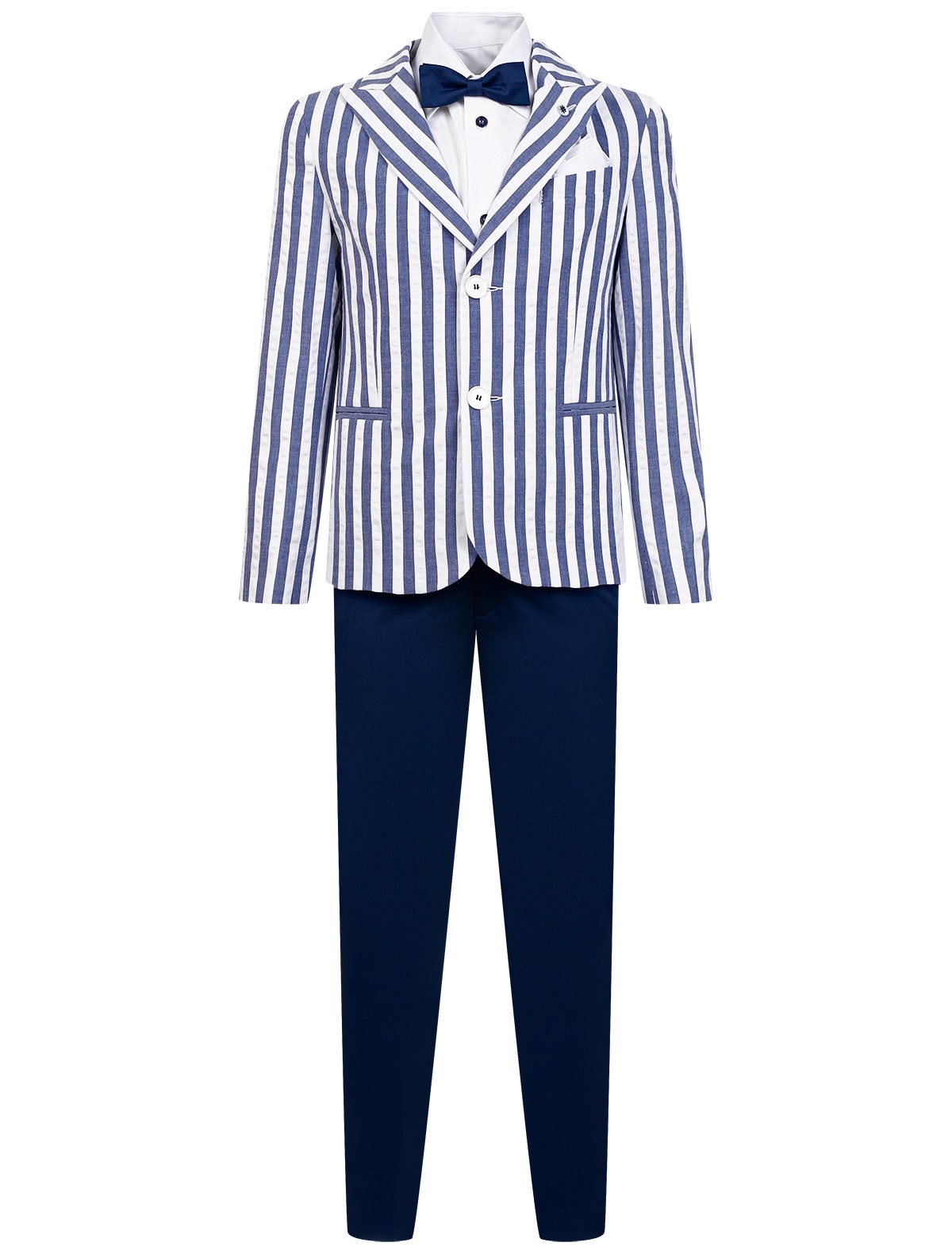 Синий костюм с пиджаком в полоску